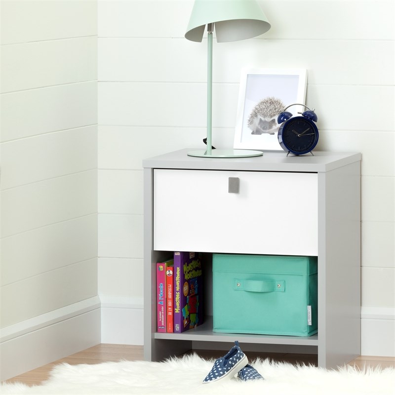 6 Drawer Dresser and Nightstand Set in Soft Gray and Pure White