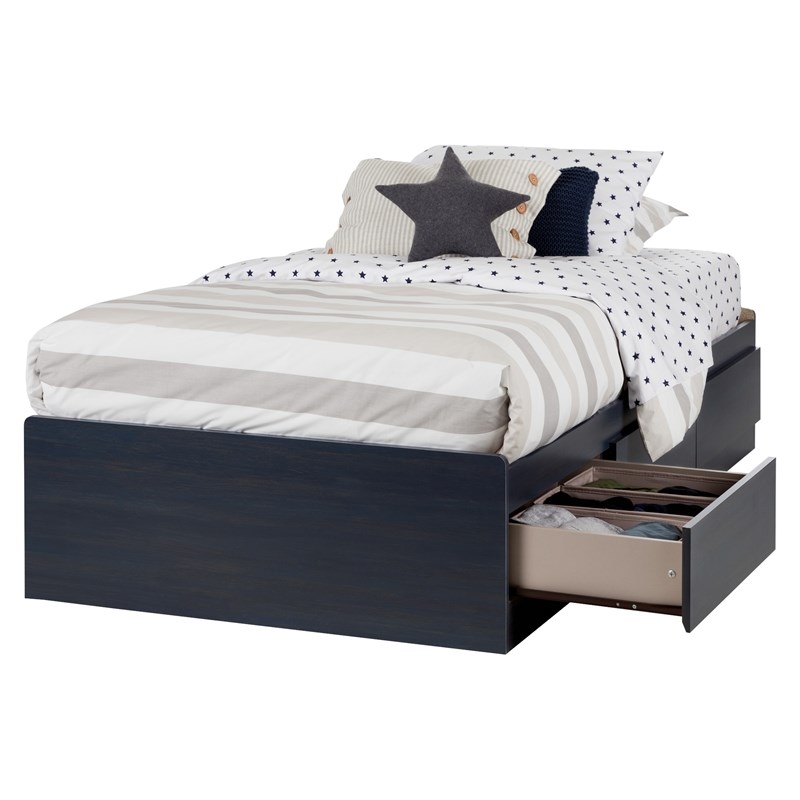 Twin Mates Bed and 1 Nightstand Set in Blueberry