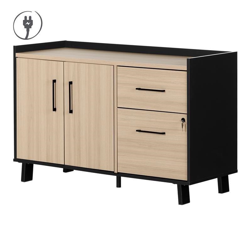 Kozack 2Drawer Credenza with DoorsSoft Elm and Matte Black Homesquare