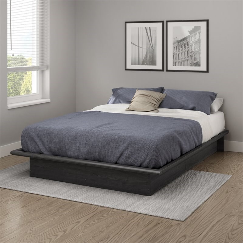 South Shore Step One Contemporary Wooden Full Platform Bed in Pure Black
