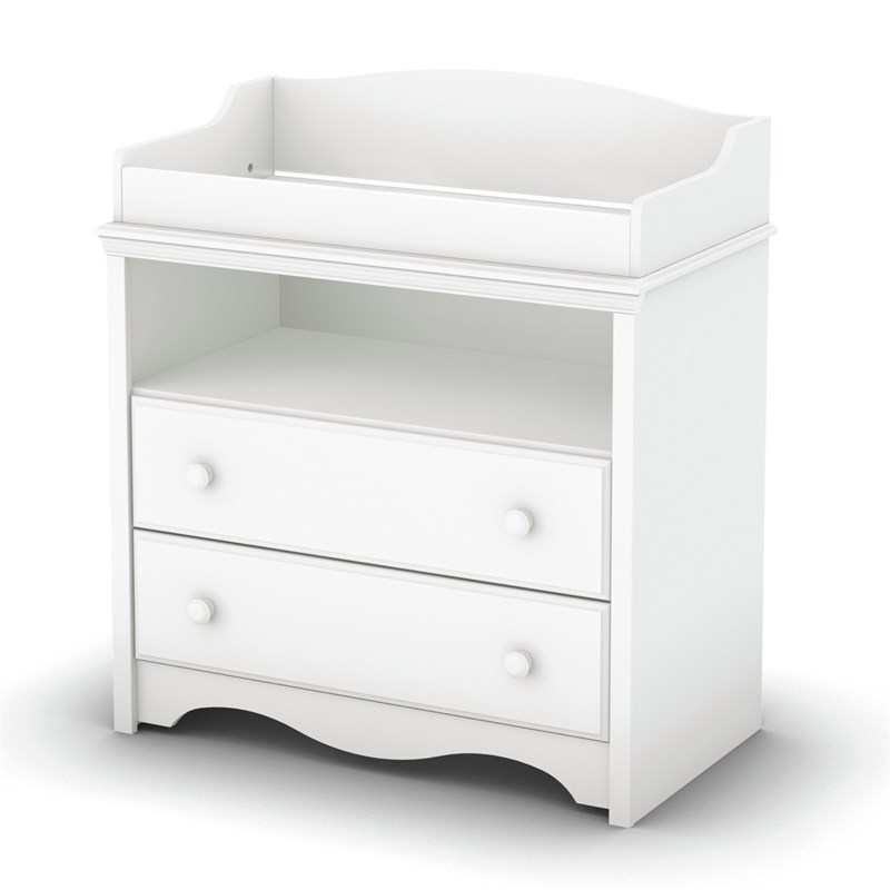 South Shore Angel Pure White 3 in 1 Crib Chest and 2-Drawer Changing Table Set