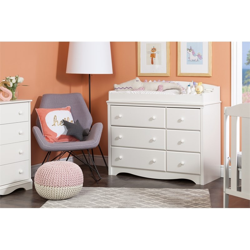 South Shore Angel 3 in 1 Crib Chest and Changing Table Set in Pure White