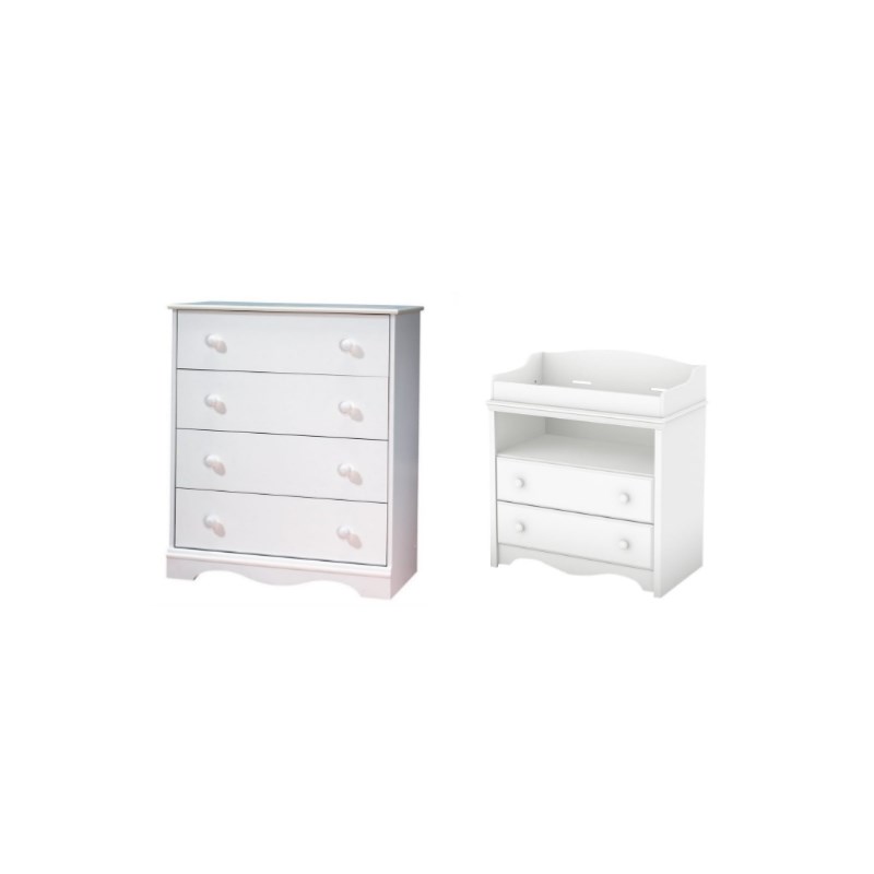 South Shore Angel 4-Drawer Chest and 2-Drawer Changing Table Set in Pure White