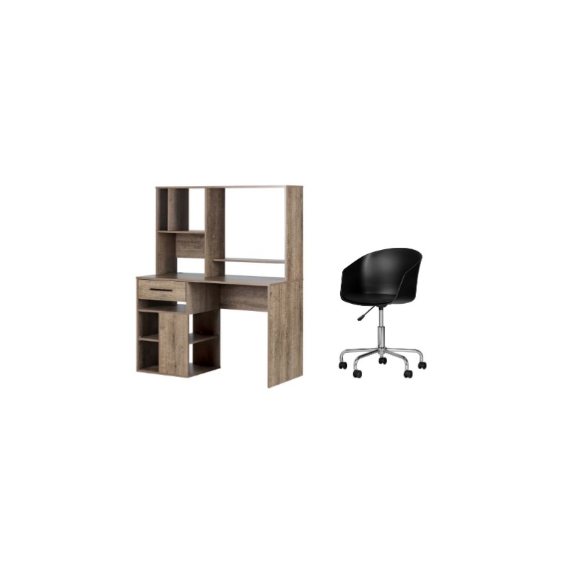 South Shore Annexe Weathered Oak Desk & 1 Flam Black Swivel Chair Set