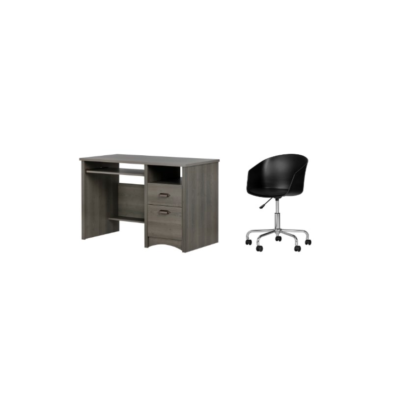 South Shore Gascony Gray Maple Desk and 1 Flam Black Swivel Chair Set