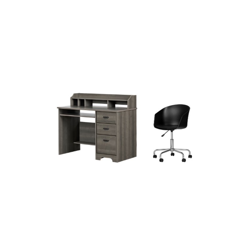South Shore Versa Gray Maple Desk and 1 Flam Black Swivel Chair Set