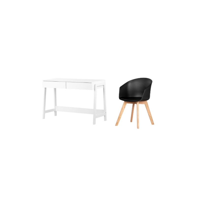 South Shore Liney White Desk and 1 Flam Black and Wood Chair Set