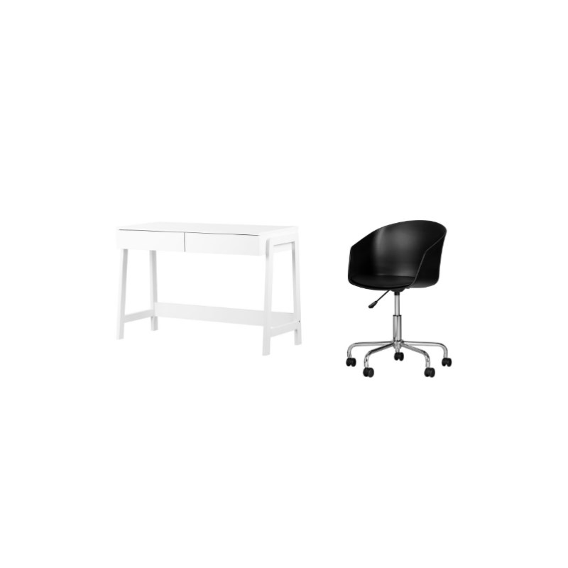 South Shore Liney White Desk and 1 Flam Black Swivel Chair Set