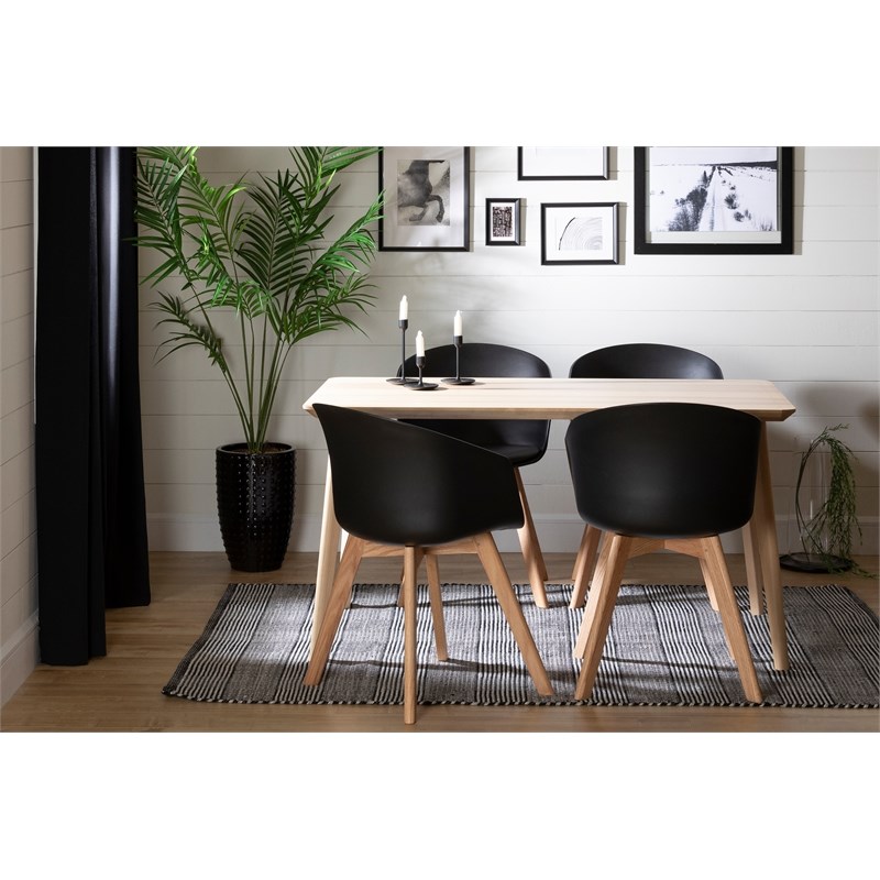 South Shore Liney Matte Charcoal Desk and 1 Flam Black and Wood Chair Set