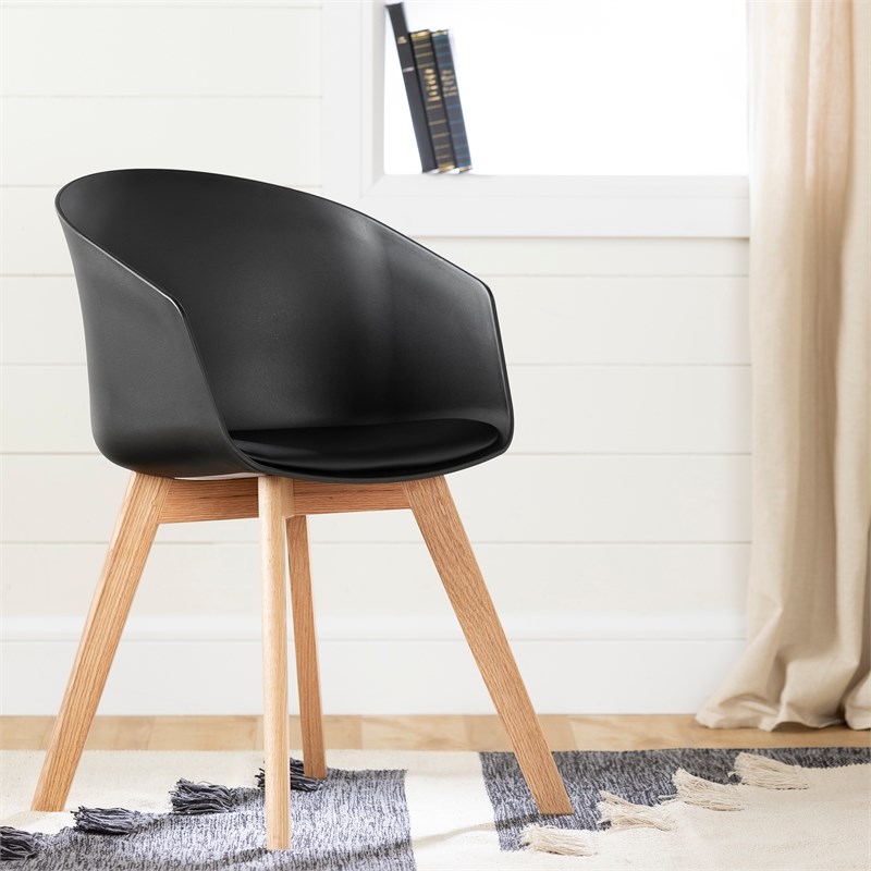 South Shore Liney Matte Charcoal Desk and 1 Flam Black and Wood Chair Set