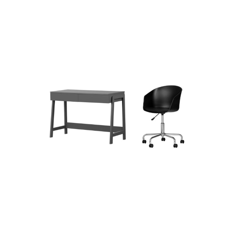 South Shore Liney Matte Charcoal Desk and 1 Flam Black Swivel Chair Set