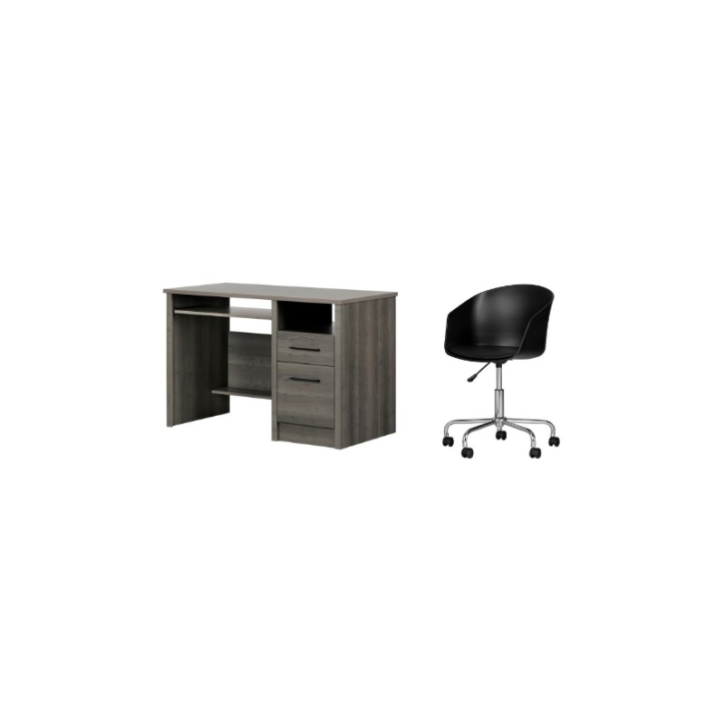 South Shore Gravity Gray Maple Desk and 1 Flam Black Swivel Chair Set