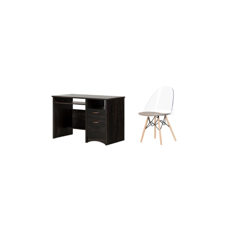 South Shore Gascony Rubbed Black Desk and 1 Annexe Gray Eiffel Chair Set