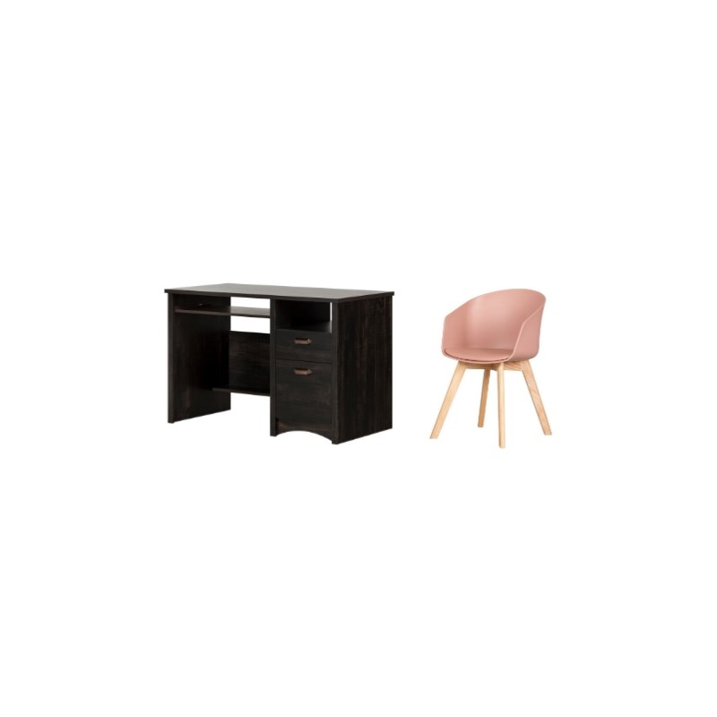South Shore Gascony Rubbed Black Desk and 1 Flam Pink and Wood Chair Set