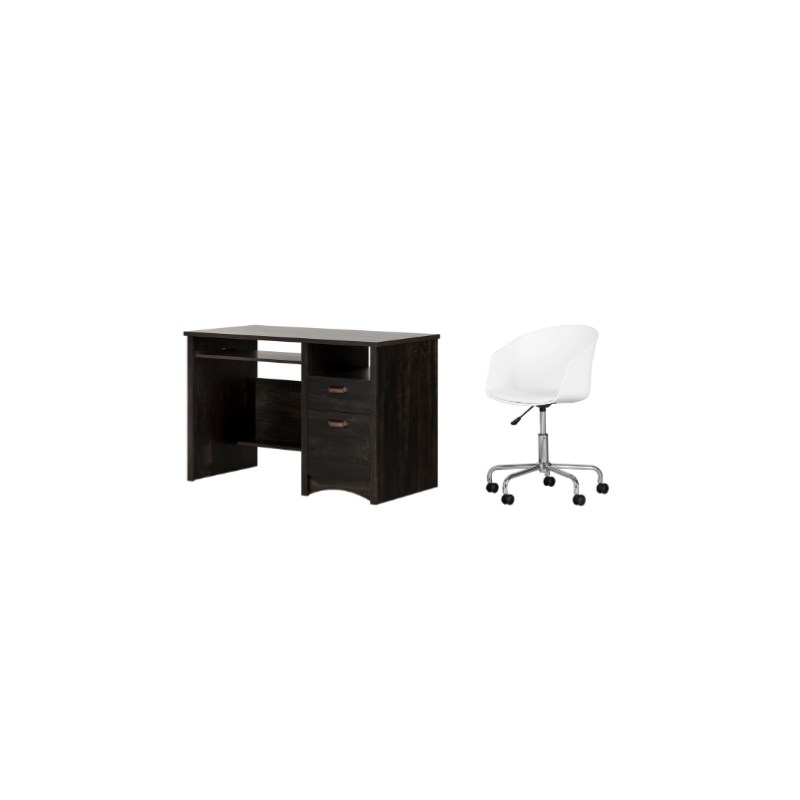 South Shore Gascony Rubbed Black Desk and 1 Flam White Swivel Chair Set