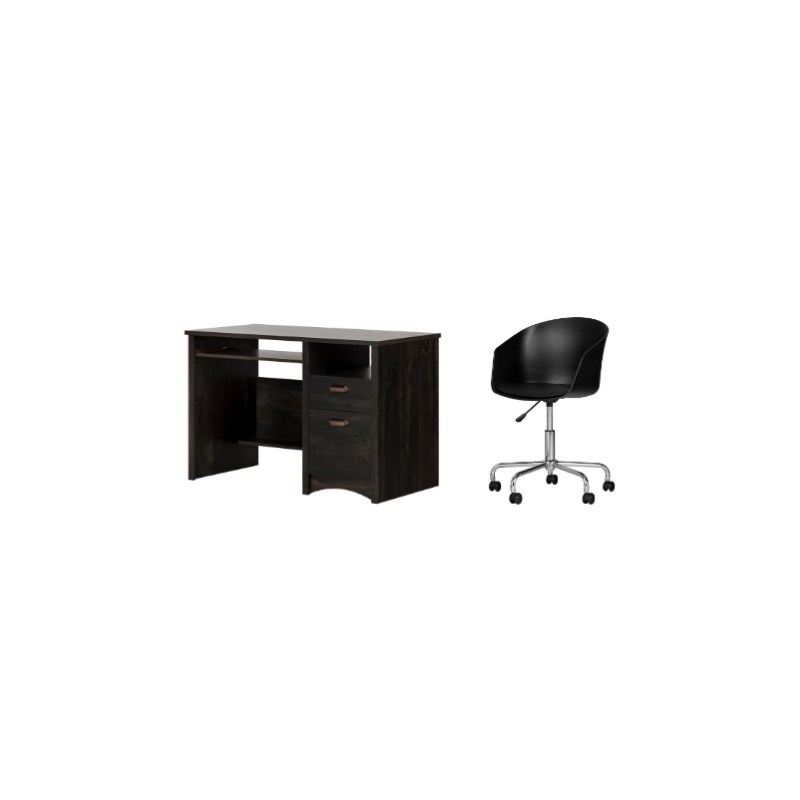 South Shore Gascony Rubbed Black Desk and 1 Flam Black Swivel Chair Set