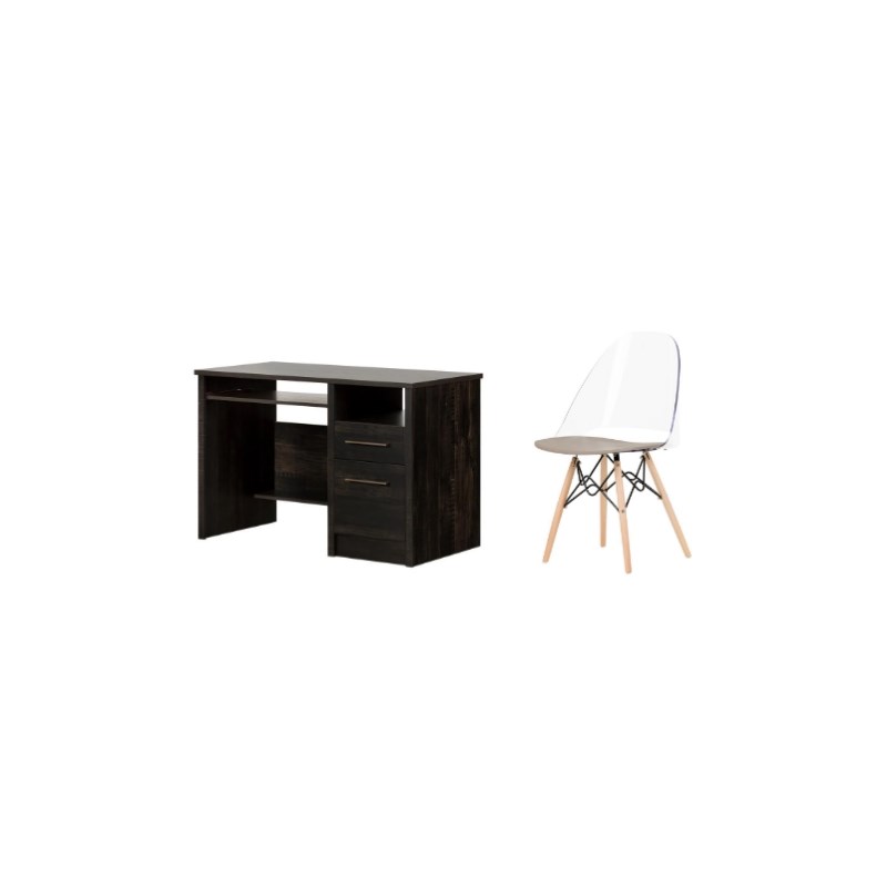 South Shore Gravity Rubbed Black Desk and 1 Annexe Gray Eiffel Chair Set