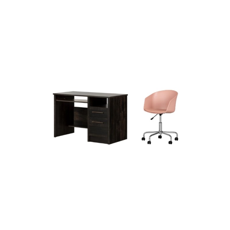 South Shore Gravity Rubbed Black Desk and 1 Flam Pink Swivel Chair Set