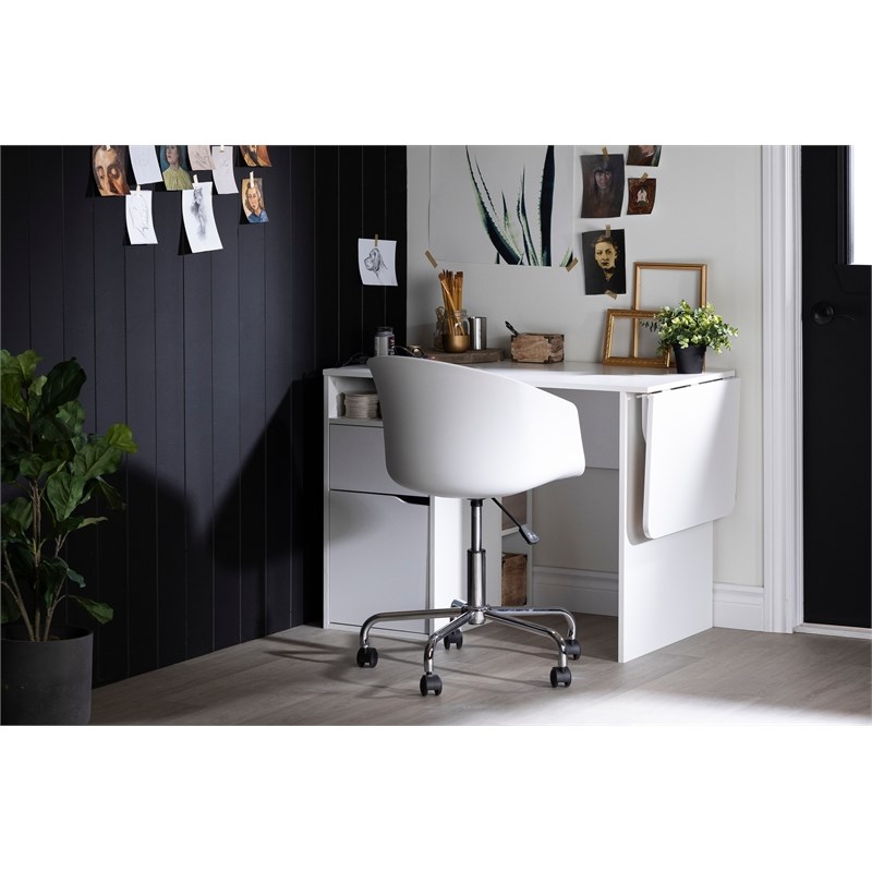 South Shore Gravity Rubbed Black Desk and 1 Flam White Swivel Chair Set
