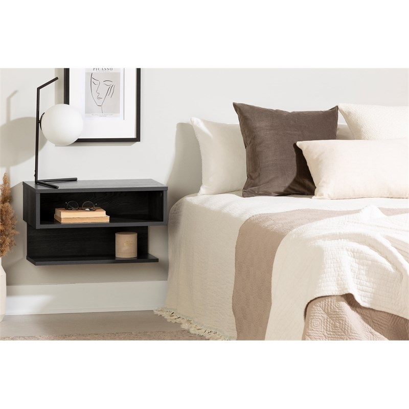 Fusion Floating Nightstand Gray Oak South Shore