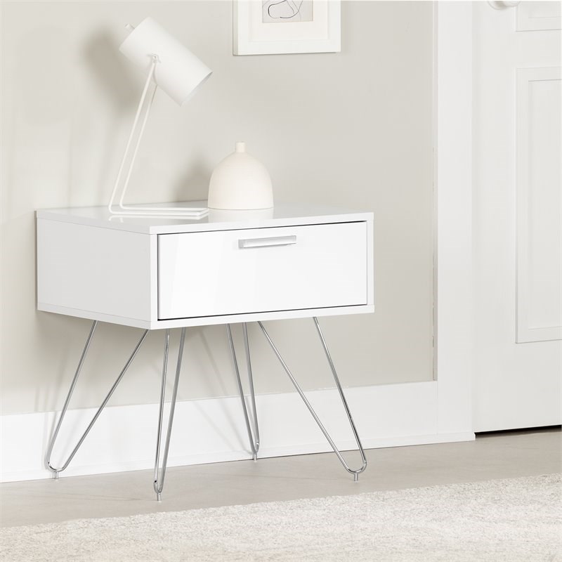 South Shore Slendel Engineered Wood 1-Drawer Nightstand in Pure White
