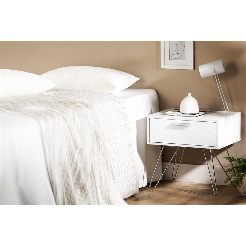 South Shore Slendel Engineered Wood 1-Drawer Nightstand in Pure White