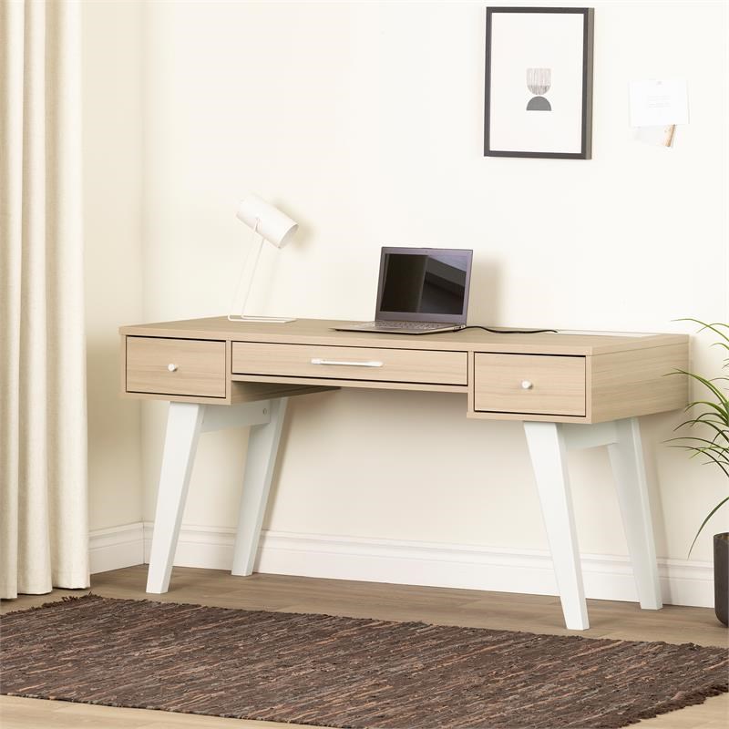Helsy Computer Desk with Power Bar Soft Elm South Shore