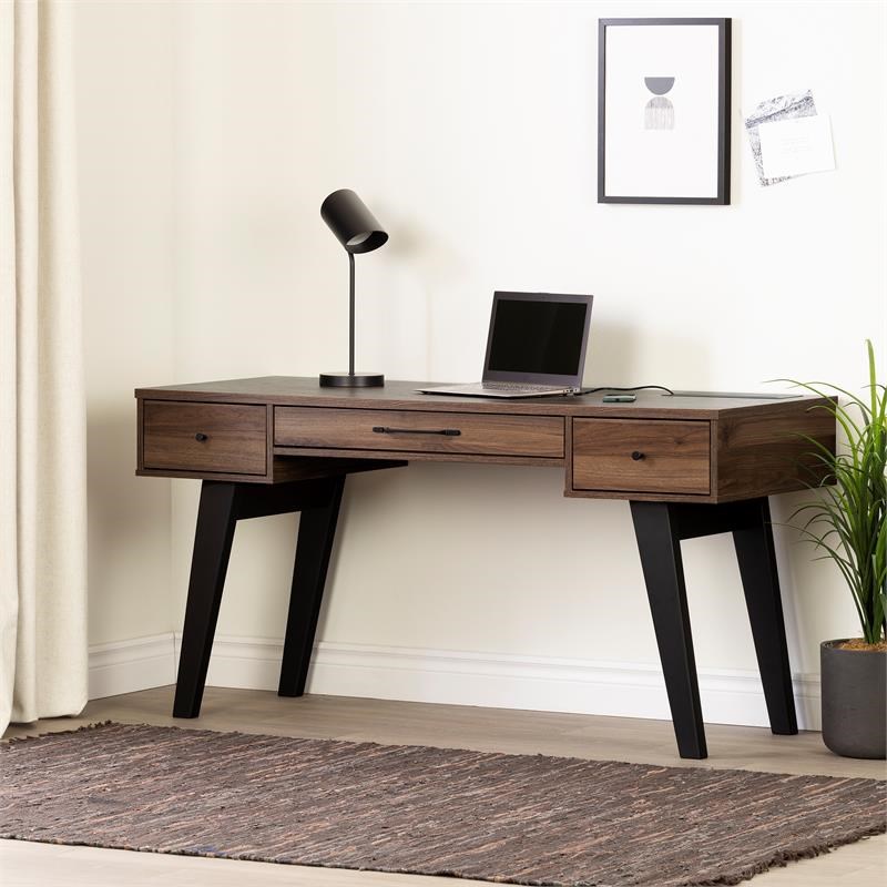 Helsy Computer Desk with Power Bar Natural Walnut South Shore