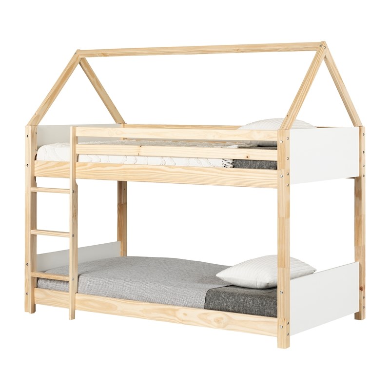 Scandinavian House Bunk Twin Bed White and Natural Sweedi South Shore