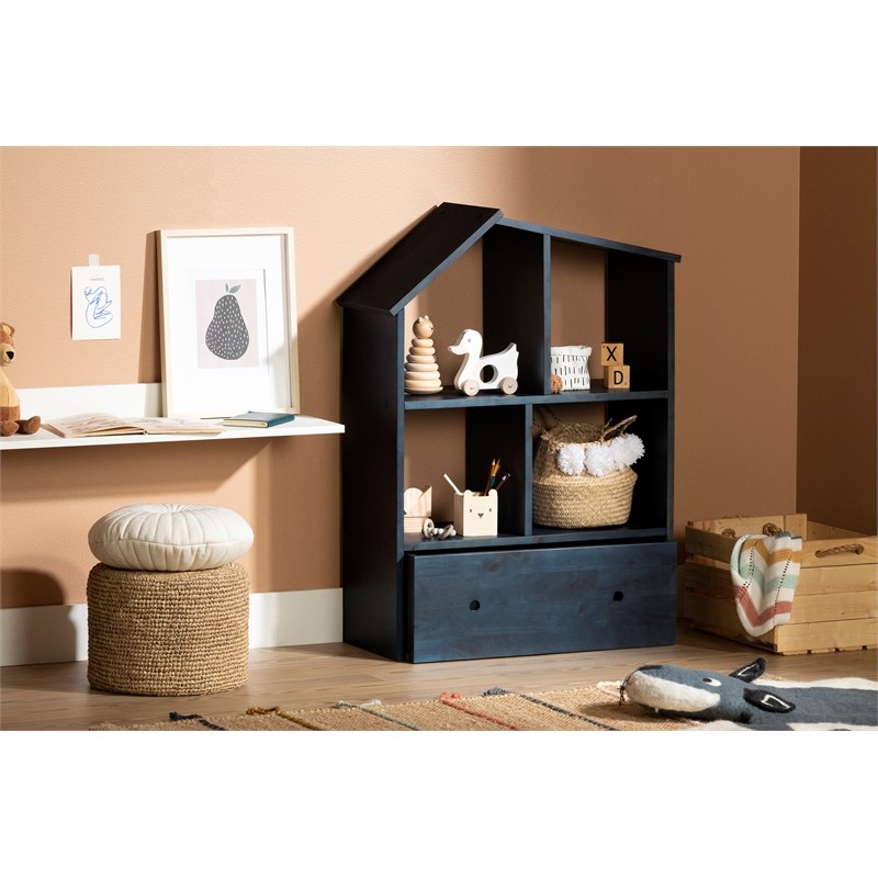 Solid Wood House Shaped Bookcase with Storage Bin Sweedi South Shore