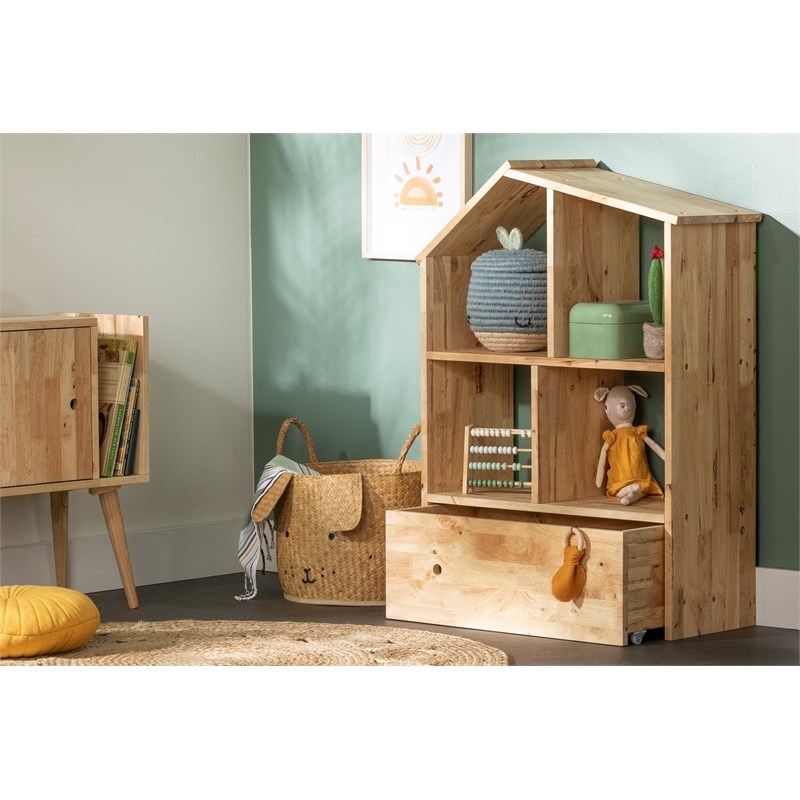 Solid Wood House Shaped Bookcase with Storage Bin Sweedi South Shore