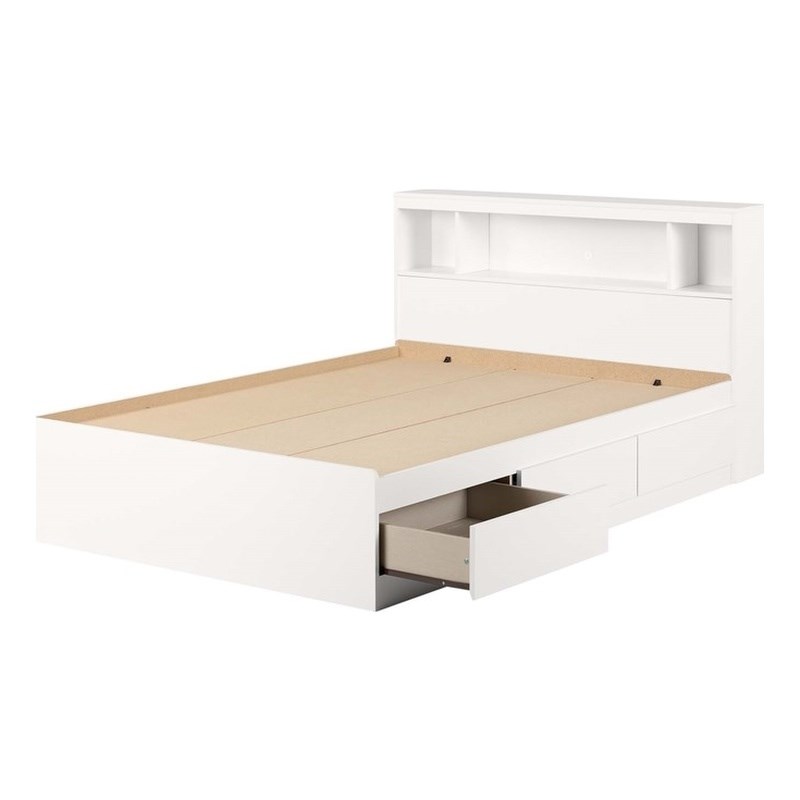 Storage Bed and Bookcase Headboard Set White Fusion South Shore