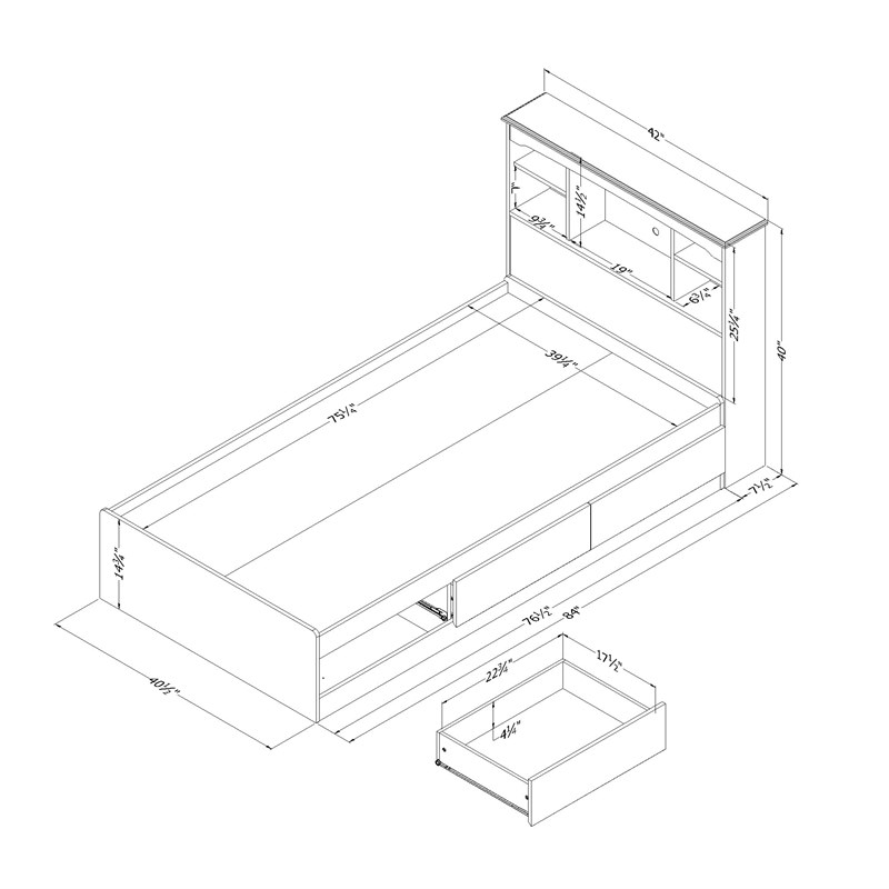 South Shore Aviron Mates Bed and Bookcase Headboard Set Twin Seaside