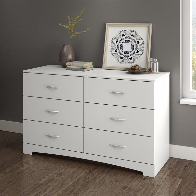 South Shore Maddox 6 Drawer Double Dresser in Pure White Finish
