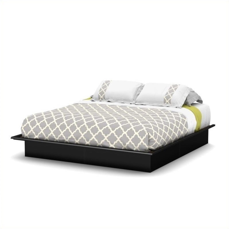 South Shore Step One King Platform Bed with Mouldings in Pure Black