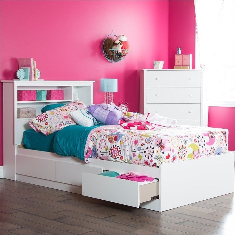 South Shore Vito Twin Mates Bed with 3 Drawers in Pure White
