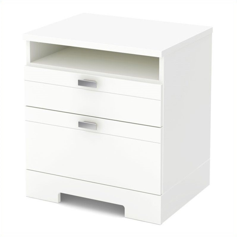 South Shore Reevo Nightstand with Cord Catcher in Pure White