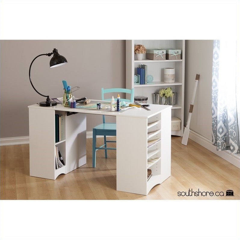 South Shore Artwork Craft Table with Storage in Pure White