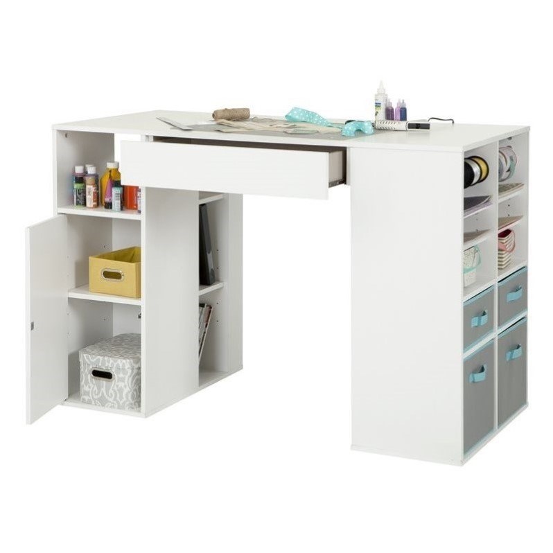 South Shore Crea Storage Counter Height Craft Table in White