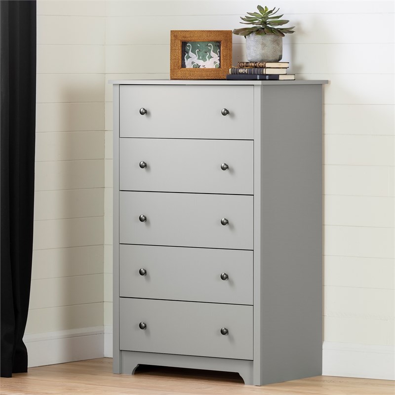 South Shore Vito 5-Drawer Chest in Soft Gray