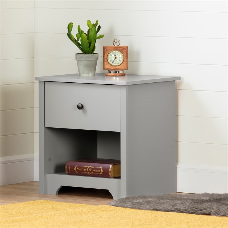 South Shore Vito 1-Drawer Night Stand in Soft Gray