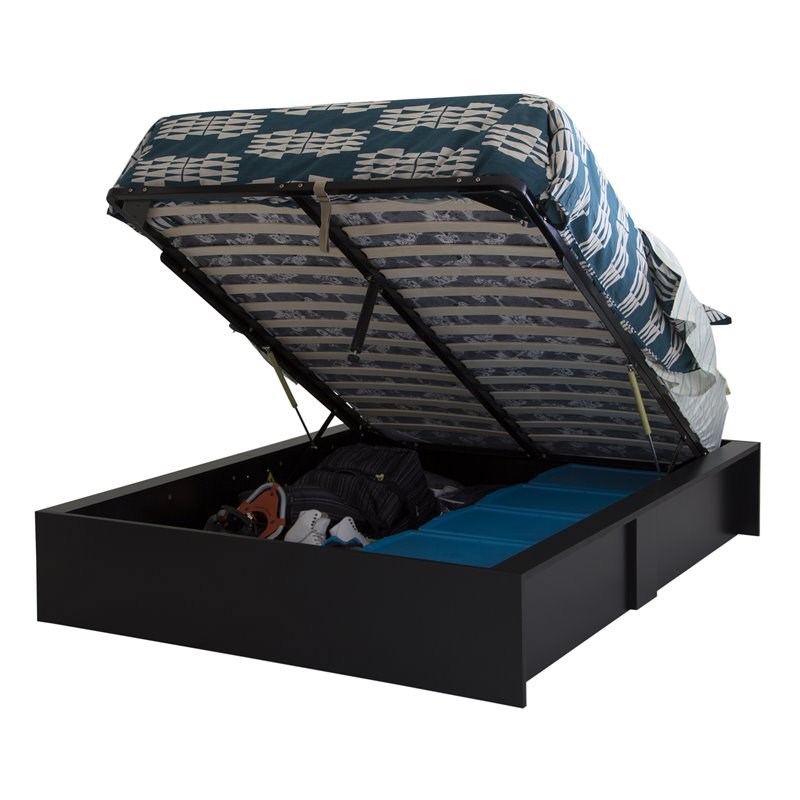 south shore step one queen lift top storage bed in pure black 3107222