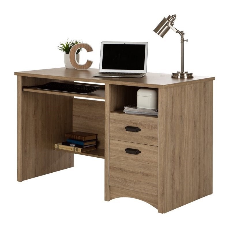 South Shore Gascony 2 Drawers Wood Computer Desk in Rustic Oak Homesquare