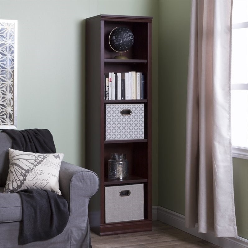 south shore 5 shelf narrow bookcase in royal cherry 10147
