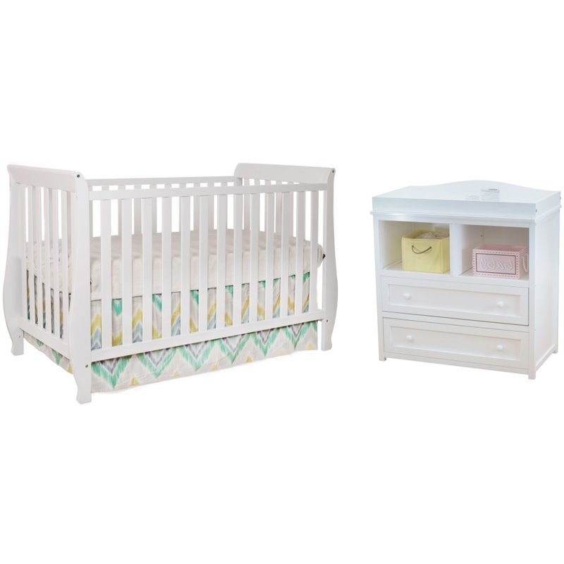 AFG Naomi 4-in-1 Convertible Crib with Dresser Changing Table in White