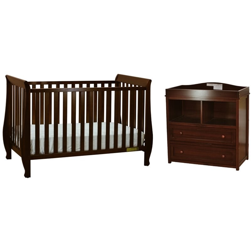 AFG Naomi 4-in-1 Convertible Crib with Dresser Changer in Espresso