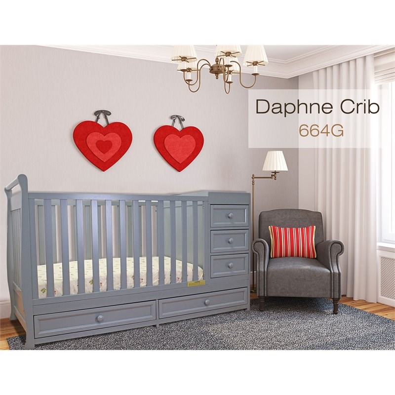 AFG Baby Furniture Daphne Solid Wood 2-in-1 Convertible Crib Gray