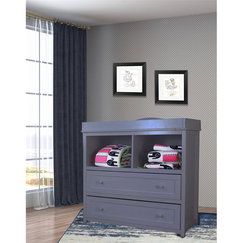 AFG Baby Furniture Leila Solid Wood 2-Drawers Changing Table in Gray