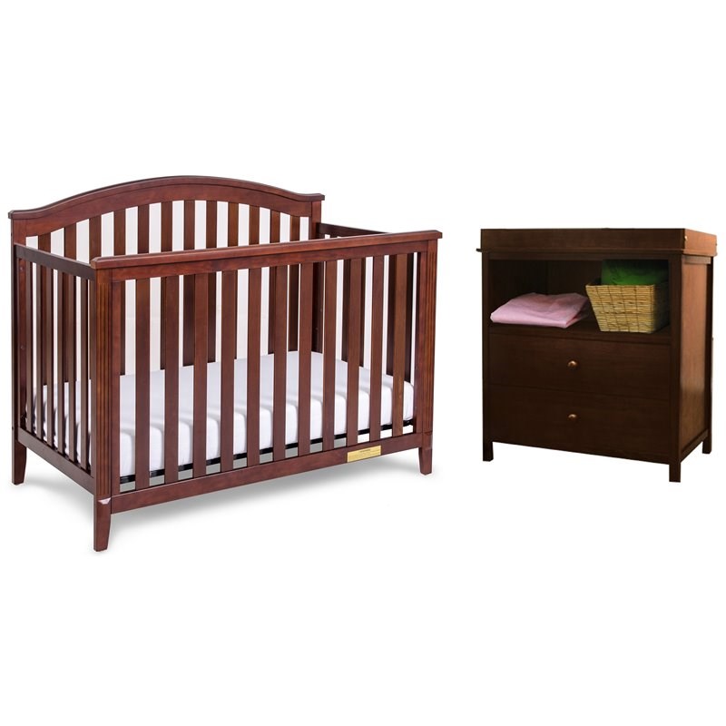 AFG Baby Kali II 4-in-1 Convertible Crib with Amber 2-Drawer Changer in Espresso