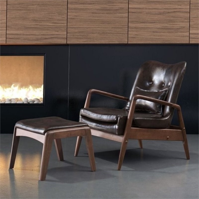 Brika Home Faux Leather Lounge Chair and Ottoman in Brown